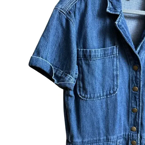 Sezane Denim Jumpsuit Romper Size 38 Organic Cotton / Hemp Fabric V-Neckline - Picture 7 of 11